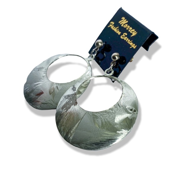 Silver tone round dangle earrings from the 80s - Picture 3 of 3